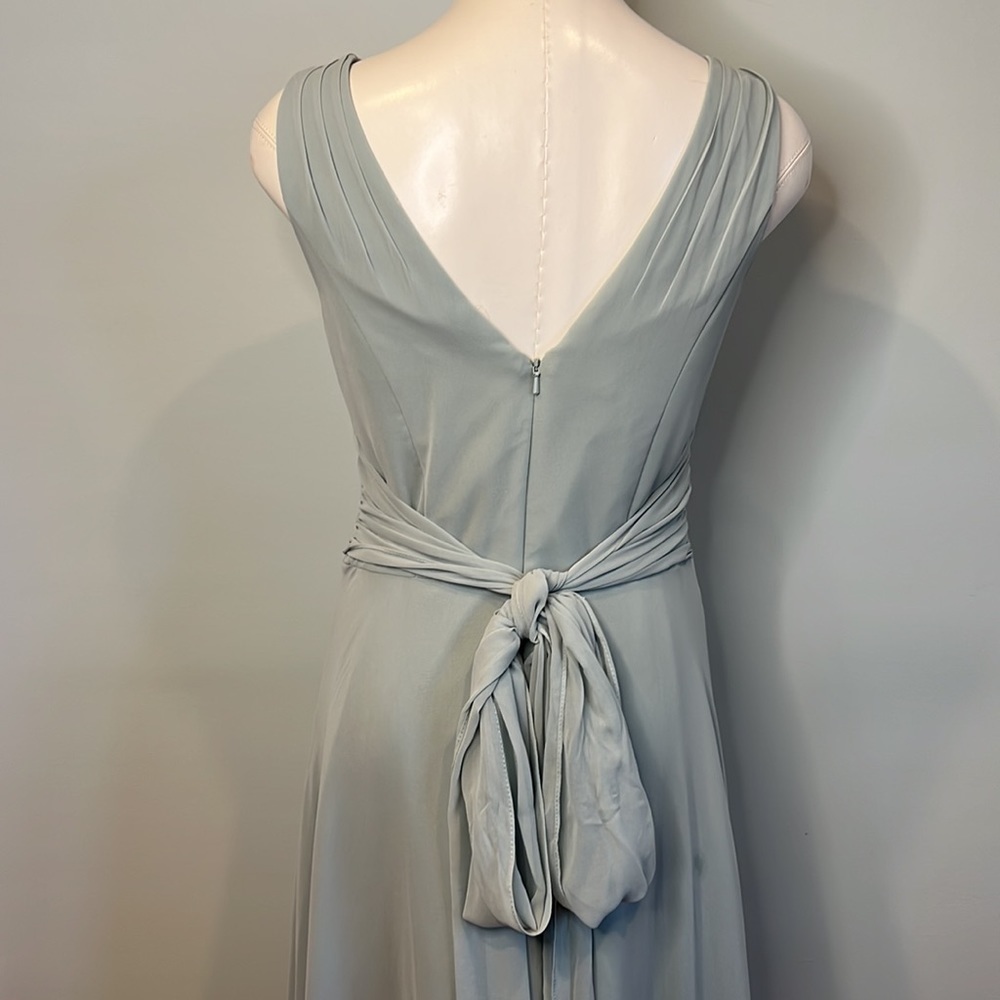 ✨HOST PICK✨David’s Bridal Dusty Sage Long Chiffon Surplice Tank Bridesmaid Dress - Picture 8 of 11